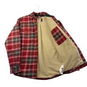 RedHead Mens Plaid Flannel Shirt Jacket Red Grey Sherpa Lined Size Medium
